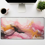 Black Pink Gold Abstract Liquid Waves Personalized Desk Mat<br><div class="desc">Unveiling our Personalized Black, Pink, and Gold Liquid Waves Mat. This captivating design showcases an abstract pattern of fluid waves in an elegant harmony of black, pink, and gold tones. The striking contrast creates a luxurious feel, while the personalized feature adds a unique touch to this design. This radiant piece...</div>