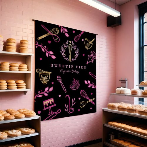 Black Pink  Gold Baking  Cooking Utensil Bakery Tapestry
