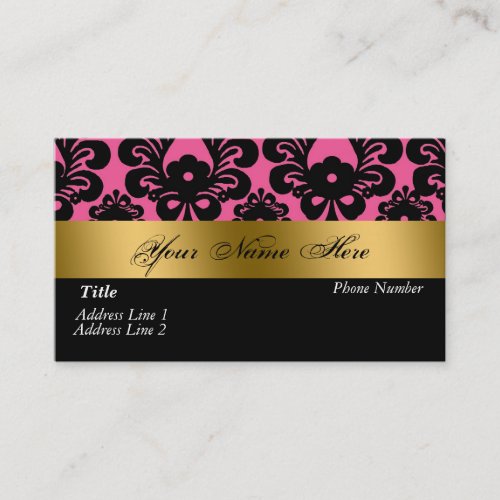 Black Pink Gold Damask Business Card