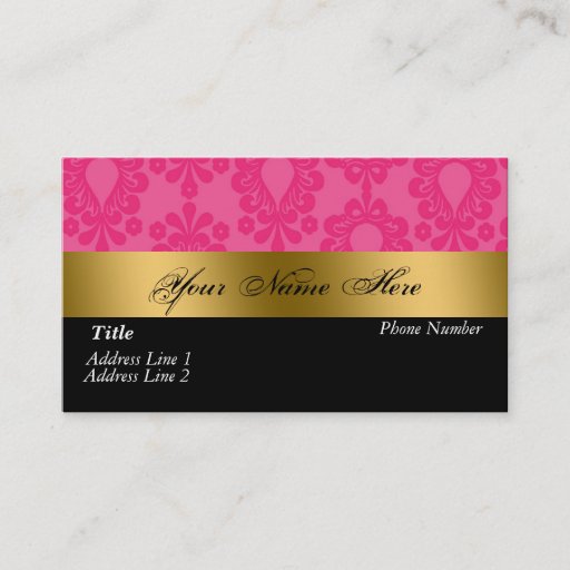 Customizable Black Pink Gold Damask Business Card
