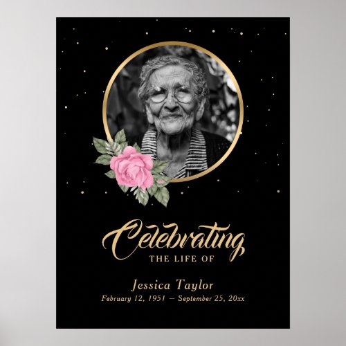 Black Pink Gold Floral Funeral Sign