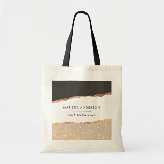 Black pink gold glitter elegant modern branding tote bag (Front)