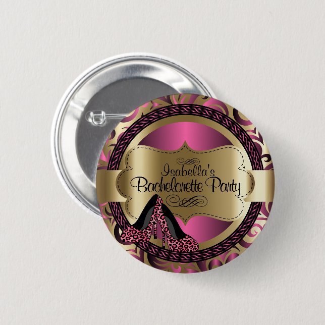 Black, Pink & Gold Metallic - Bachelorette Party B Button (Front & Back)