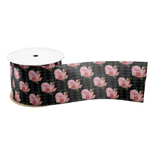 Black Pink Gold Vintage Floral 3-Inch Satin Ribbon