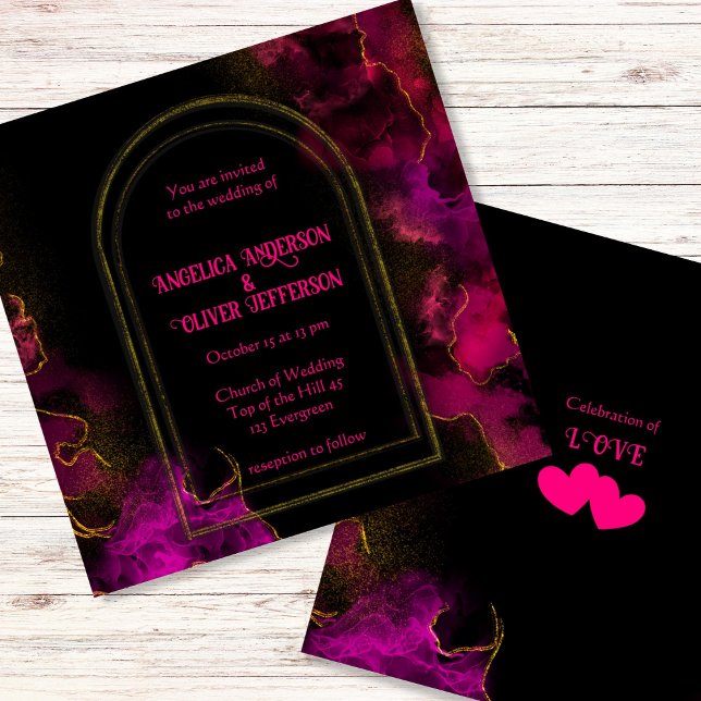 Black Pink Gold Wedding  Invitation (Creator Uploaded)