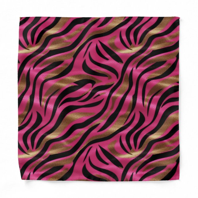 Black Pink Gold Zebra Stripes Animal Print Pattern Bandana (Front)
