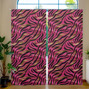 Black Pink Gold Zebra Stripes Animal Print Pattern Blackout Curtains