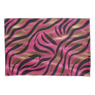 Black Pink Gold Zebra Stripes Animal Print Pattern Pillow Case