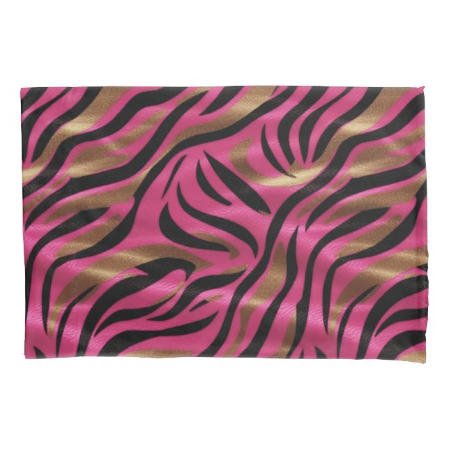 Black Pink Gold Zebra Stripes Animal Print Pattern Pillow Case (Front)
