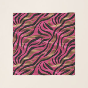 Black Pink Gold Zebra Stripes Animal Print Pattern Scarf