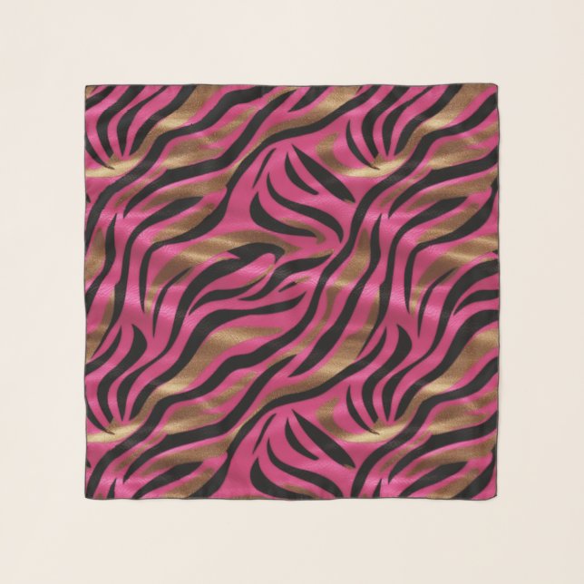 Black Pink Gold Zebra Stripes Animal Print Pattern Scarf (Front)