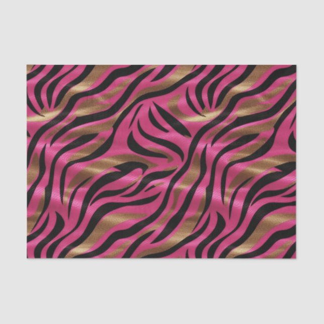Black Pink Gold Zebra Stripes Animal Print Pattern Tissue Paper (Front)