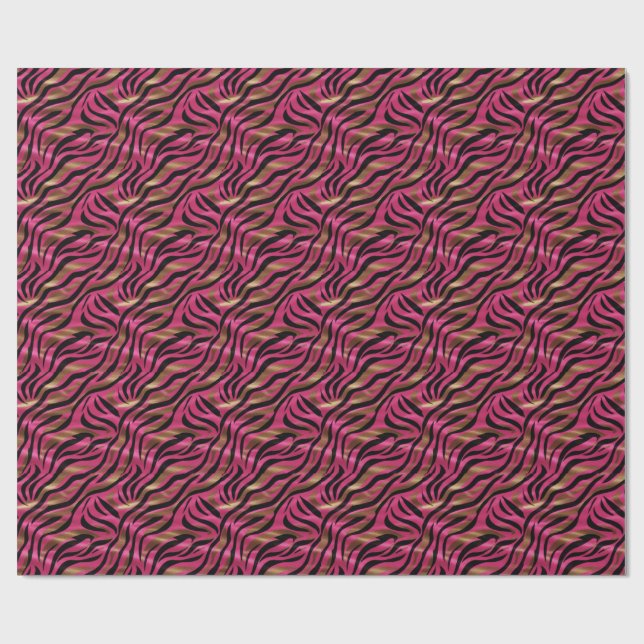 Black Pink Gold Zebra Stripes Animal Print Pattern Wrapping Paper (Flat)