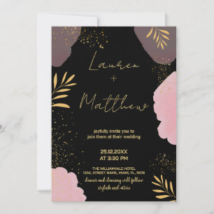 Black Pink Golden Wedding Invitations
