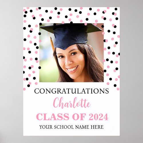 Black Pink Graduation Party Custom 18x24 Poster