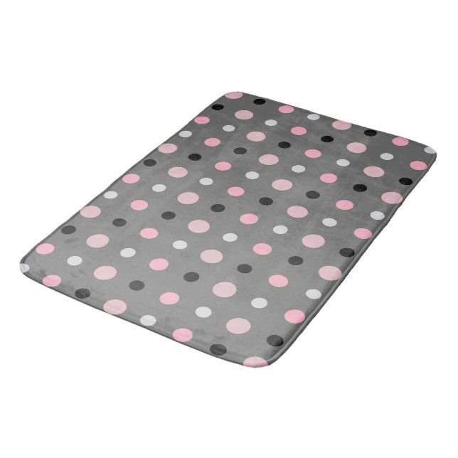 Black, pink, gray and white dots bath mat (Angled)