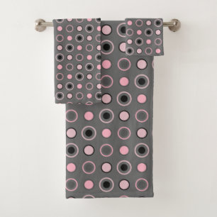 Black, pink, gray and white dots bath towel set
