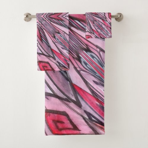 Black Pink Gray Doodle Art Abstract Watercolor Bath Towel Set