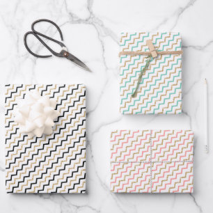 Black Pink Green Gold Zig Zag Chevron Wrapping Paper Sheets