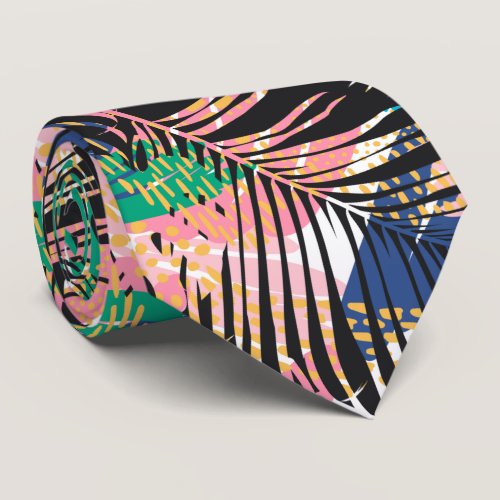 Black Pink Green White Tropical Plants Neck Tie Black Pink Green White Tropical Plants Neck Tie