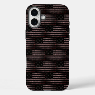 Black Pink Grunge Vintage American Flag Pattern iPhone 16 Plus Case