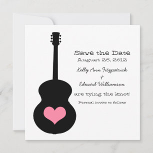 Black/Pink Guitar Heart Save the Date Invite