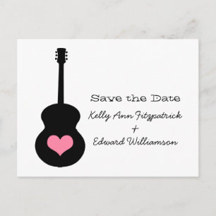 Black/Pink Guitar Heart Save the Date Postcard