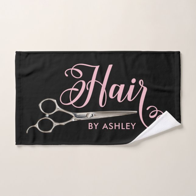 Black & Pink  Hairstylist Salon Name Hand Towel (Hand Towel)
