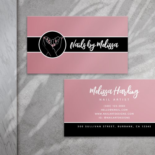 Black Pink Hand Lettering Nail Artist Business Card