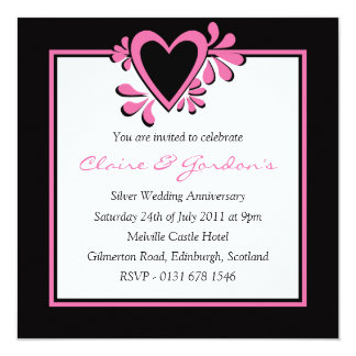 Black & Pink Heart Anniversary Party Invitation