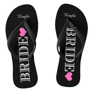 Black/Pink Heart Bride's Flip Flops