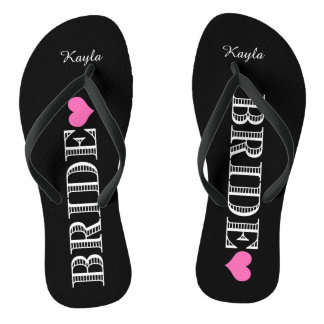 Black/Pink Heart Bride's Flip Flops