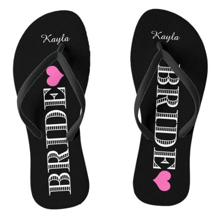 Black/pink Heart Bride's Flip Flops