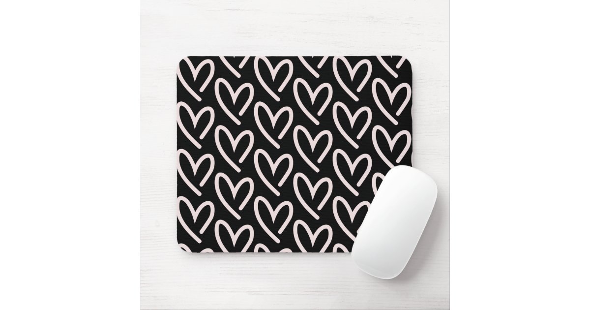 Black & Pink Heart Mouse Pad | Zazzle