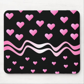 Black Pink Hearts and Ribbons Mouse Pad