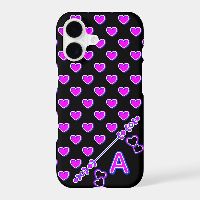 Black Pink Hearts Pattern Custom Monogram Case-Mate iPhone Case (Back)