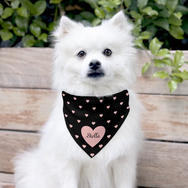 Black Pink Hearts Pattern Pet Bandana Collar (Dog)