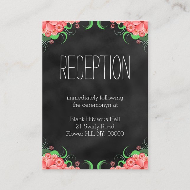 Black Pink Hibiscus Floral Wedding Enclosure Cards (Front)