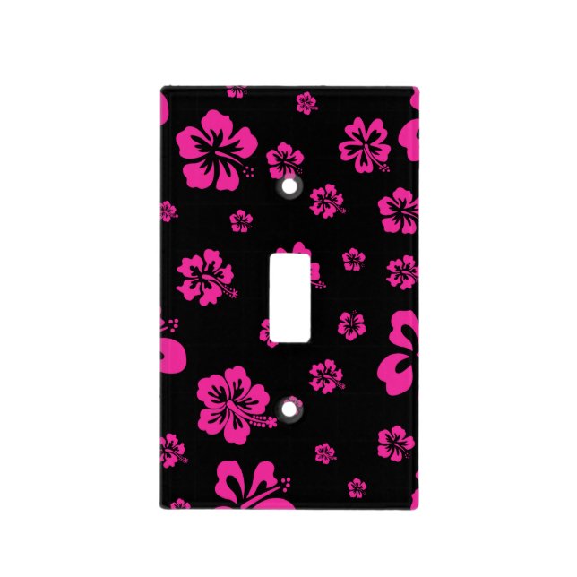 Black & Pink Hibiscus Tropical Light Switch Cover (Front)