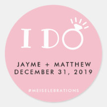 Black Pink 'I Do' Wedding Couple Hashtag Round