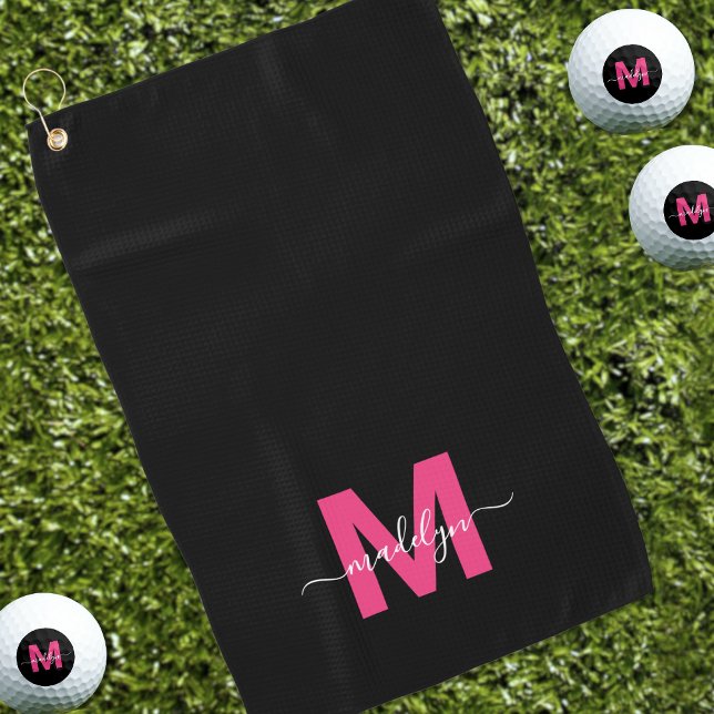 Black Pink Initial Name Monogram Golf Towel (Black Pink Initial Name Monogram Golf Towel)