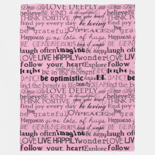 Black Pink Inspirational Words Fleece Blanket