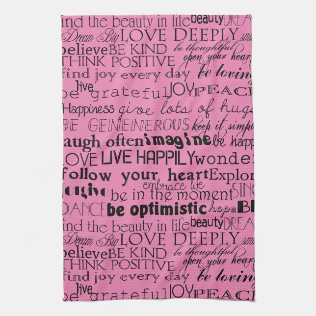 Black Pink Inspirational Words Kitchen Towel (Vertical)
