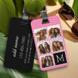 Black Pink Instagram 5 Photo Collage Monogram Luggage Tag<br><div class="desc">Background includes an optional chevron Pattern - Use five square photos to create a unique and personal gift. If you need to adjust the pictures, click on the customize tool to make changes.</div>