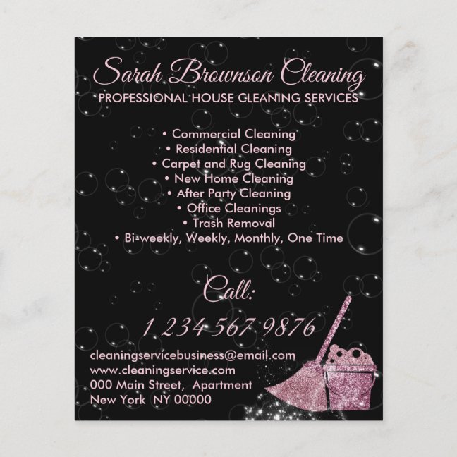 Black Pink Janitorial Maid House Clean Flyer