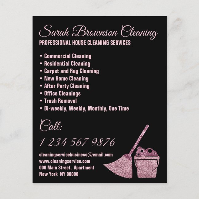 Black Pink Janitorial Maid House Cleaning Flyer