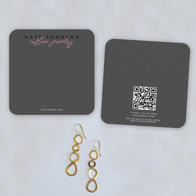 Black Pink Jewelry Holder Earring Display Script Square Business Card (Black Pink Jewelry Holder Earring Display Script Square Business Card)