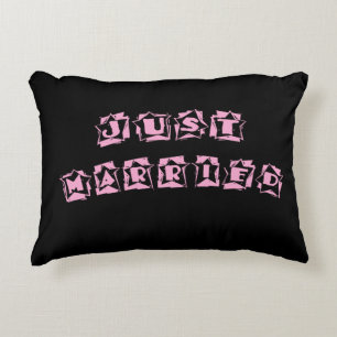 Black Pink Just Married Decorative Pillow