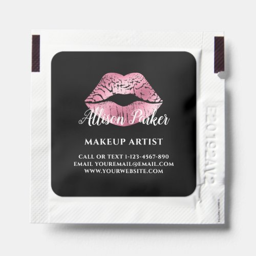 Black Pink Kiss Lips Makeup Artist Business Hand Sanitizer Packet