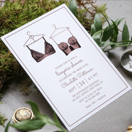 Black Pink Lace Watercolor Lingerie Bridal Shower Invitation
